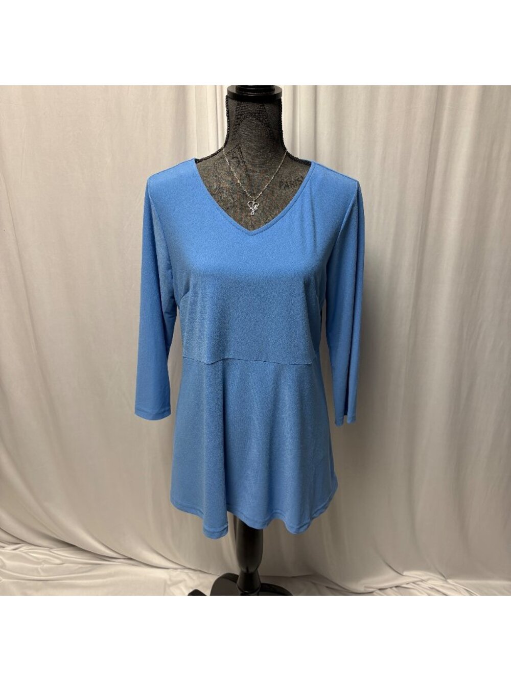 Linea By Louis Dell'Olio Tunic Womens Size Medium Blue V-Neck Peplum Stretch Top
